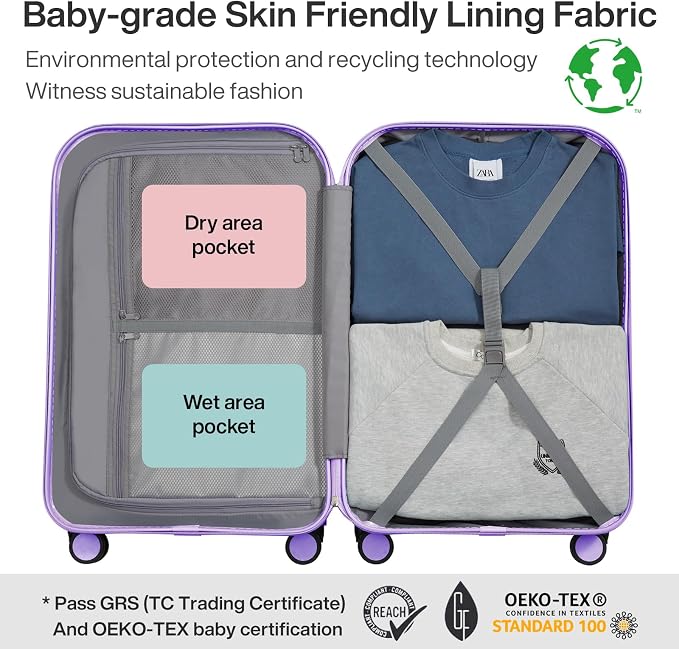 mixi Carry on Luggage, 20'' Suitcase Spinner Wheels Luggage Hardshell Lightweight Rolling Suitcases PC with Cover & TSA Lock for Business Travel, Lilac Purple - Image 5