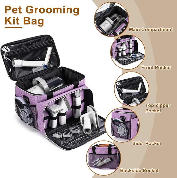 Dog Grooming Vacuum Bag, Pet Grooming Kit Bag Perfect for Dog Hair Vacuum & Grooming Tool Kit Accessories- Purple - Image 2