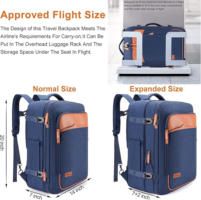 Lumesner 40L Expandable Carry On Travel Backpack with 4 Packing Cubes | Flight Approved, Fits 17 inch Laptop, Water-resistant, Suitcase Backpack, Business Weekender Luggage, Gift for Men & Women - Image 3