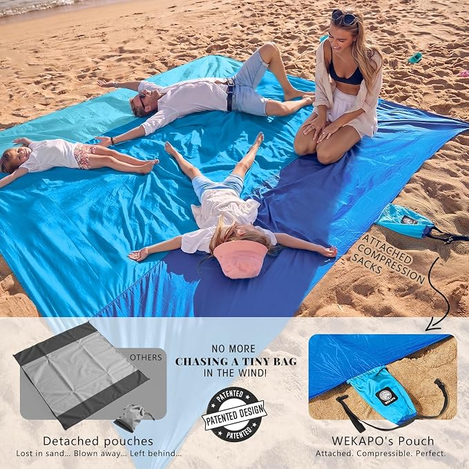 WEKAPO Beach Blanket Sandproof Waterproof, Extra Large Beach Mat, Oversized & Compact Sand Free, Quick Drying Beach Essentials for Vacation, Cruise, Picnic & Camping with Stakes - Image 3