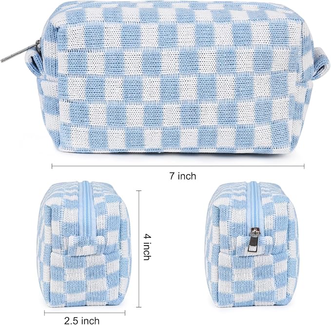 SOIDRAM 2 Pack Checkered Makeup Bag for Women, Cute Makeup Pouch Small Makeup Bag Travel Cosmetic Organizer for Toiletries, Brushes & Skincare - Image 5