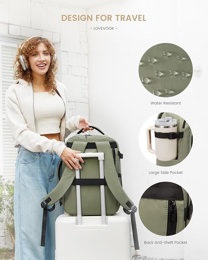LOVEVOOK Travel Backpack for Women & Men, 40L Large Carry On Backpack Airline Approved, TSA Personal Item Weekender Bag, Water Resistant Laptop Backpacks with 3 Packing Cubes for Travel Essentials - Image 7