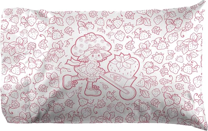 Jay Franco Kids Sheet Set with Fitted, Flat Sheets & Pillow Cover - Ultra-Soft Bedding with Pillowcase for Room Decor, Pink - Strawberry Shortcake, 4 Piece Full - Image 4