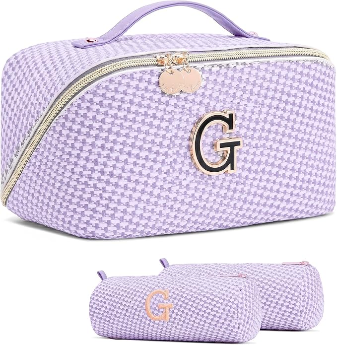Personalized Gift Travel Makeup Bag: Initial Makeup Organizer Bag for Women | 3-in-1 Custom Make up Bag Set - Vegan Leather Travel Cosmetic Bag - Luxury Gift for Women – Birthday, Anniversary, Graduation by Unknown