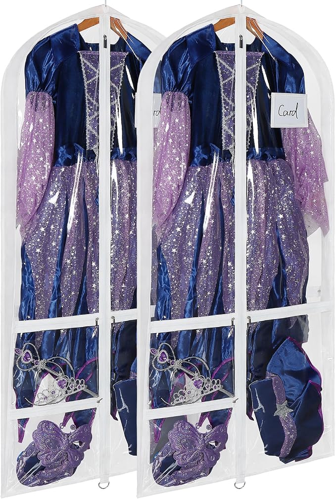 Univivi Clear PVC Dance Costume Bags, 50 Inch Garment Bag for Dance Competitions, with 3 Seperated Medium Clear Zipper Pockets and 1 Large Back Zippered Pocket (White, 2 Pack) by Univivi