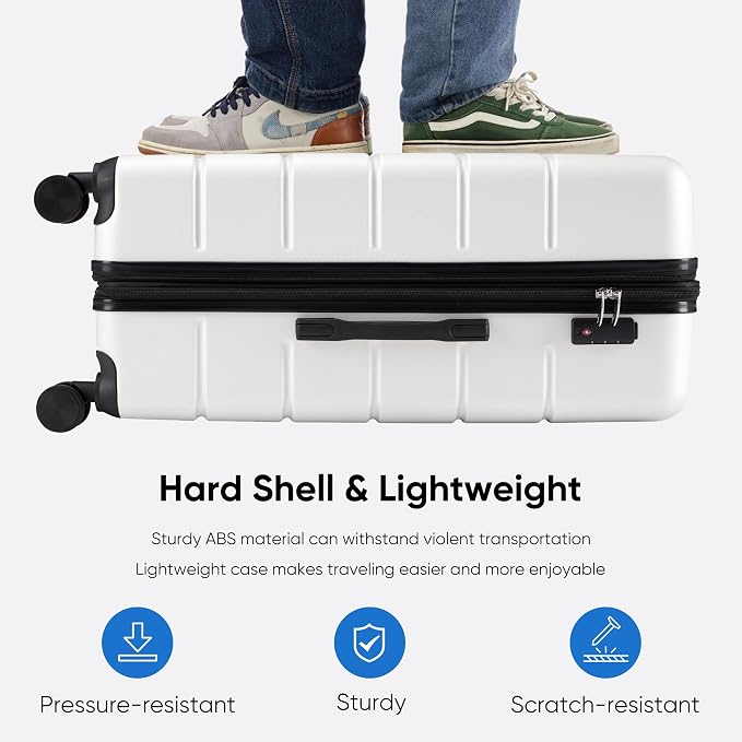 OLIXIS 24 Inch Luggage, Hardside Suitcase with Spinner Wheels, Lightweight ABS Hard Shell Checked Luggage, TSA Approved Lock, Expandable Medium Suitcase for Travel & Business–White - Image 2