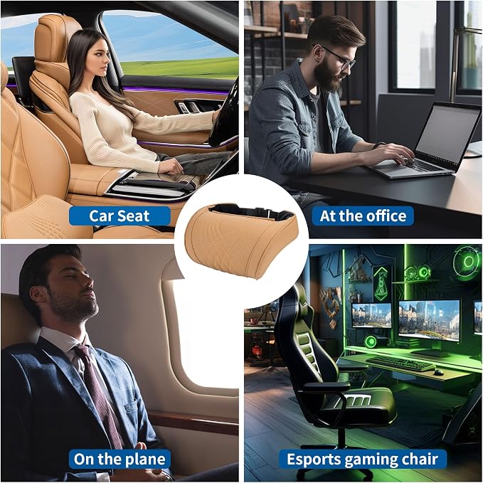 Car Headrest Pillow for Driving Memory Foam Palomino Brown 1 Pack | Soft Comfortable Leather Seat Head Rest Pillow Headrest Travel Neck Support Cushion for Most Cars SUV Home Office Chair - Image 6