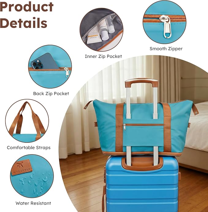 Suitour Luggage Sets 6 Piece, 20-inch Carry-on and 24 inch28 inch Checked Suitcase Set with Cosmetic Case and Expandable Travel Duffle Bags Set(Blue Brown) - Image 3