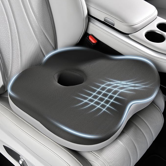 Coverado Seat Cushion for Sciatica Pain Relief, Ergonomic Memory Foam Wheelchair Cushions, Non-Slip Washable Car Seat Cushions for Driving Travel Truck Office Chair Car Driving Driver Gray&Black by COVERADOAUTO