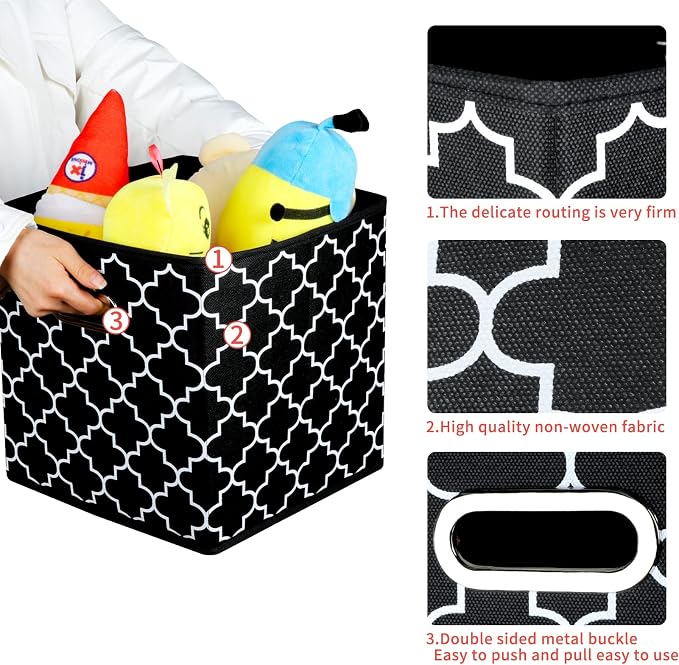 Fabric Cloth Storage Bins,Fabric Cube Organizer with Dual Handles Foldable Cube Storage Baskets for Home Bedroom Storage,Set of 3,(Black light) - Image 5