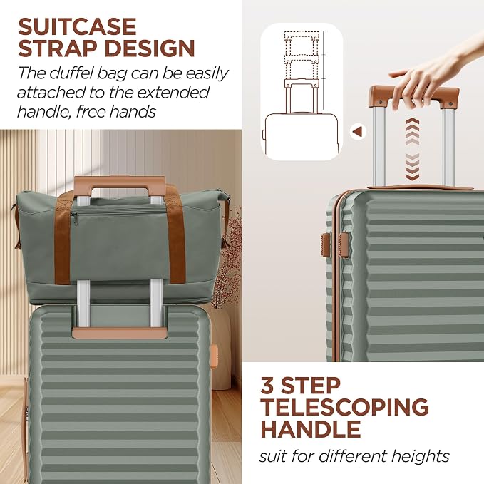 SHOWKOO Luggage Sets 3 Piece Hardside Expandable Suitcase with Double Spinner Wheels Tsa Lock, (Green, 5 piece set) - Image 6