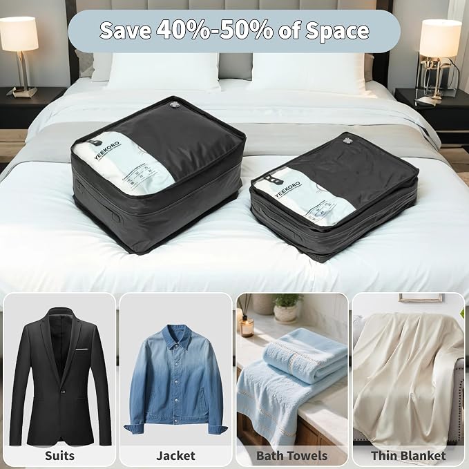 Compression Packing Cubes, Vacuum Bags for Business Trip, Professional IPX8 Reusable Travel Packing Cubes for 20 inch Suitcases, Organizer Bags for Luggage for Women & Men(2 pack, with Pump) - Image 7