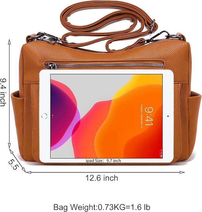 YZAOLL Large Crossbody Shoulder Bag for Women Vegan Leather Tote with Adjustable Wide Strap Work Purse with 10 Pockets