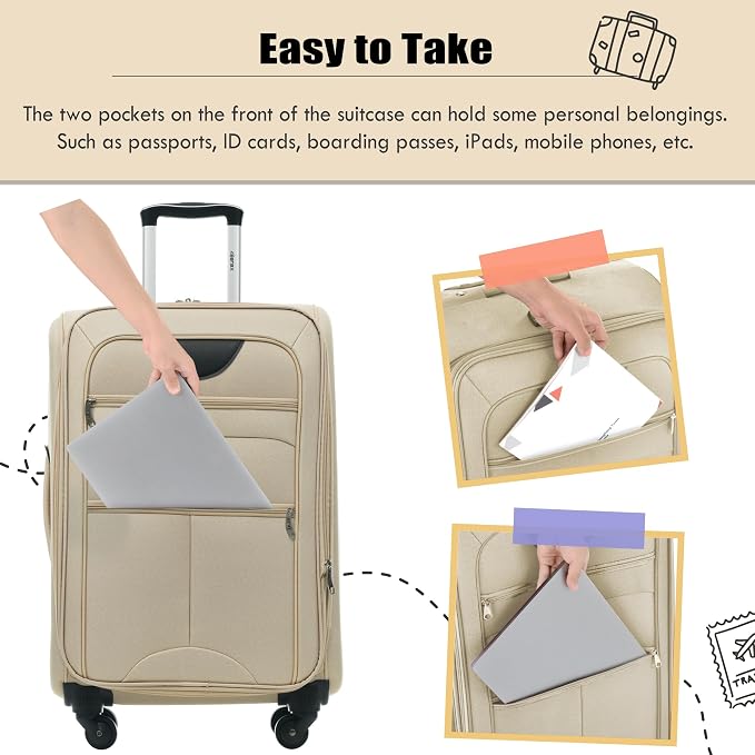 Merax Softside Luggage Set, Travel Suitcase Expandable Lightweight 3 Piece | Luggage Sets with Spinner Wheels 22" 26" 30" Suitcase with TSA Lock (Khaki) - Image 4