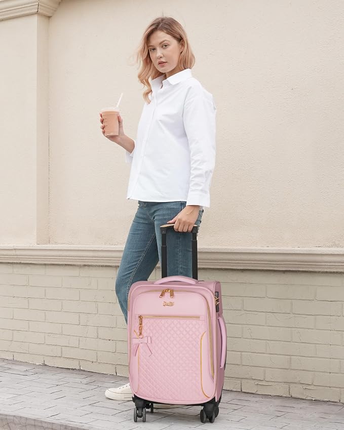 Carry On Luggage 22x14x9 Airline Approved, 20 Inch Softside Suitcase with 4 Pcs, Lightweight Luggage for Women with TSA Lock and 4 Spinner Wheels, Soft Side Carry-on Suitcases for Travel, Pink - Image 2
