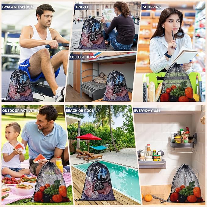 Mesh Drawstring Bag Durable Nylon Mesh Bag Small Gym Bags Travel Beach Locking Closure Storage Bags For College, Gym, Yoga, Sport - Image 6