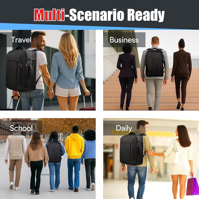 Expandable Travel Backpack 45L-55L, Extra Large Carry on Backpack Hiking Camping Rucksack with Waterproof Wet Pocket, Anti-Theft 18.4 Inch Gaming Laptop Bag for Road Trip Outdoor Sports, Black - Image 8