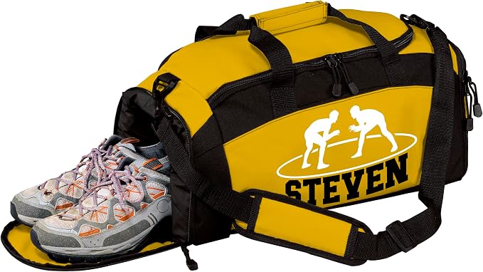 Personalized Wrestling Duffel Bag with Shoe Compartment – Custom Name Wrestling Gear Bag – Athlete Gym Bag for Boys & Girls – Team Travel Sports Duffel with Separate Shoe Pocket by all+about+me+company