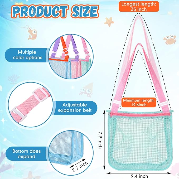 Frienda 3 Pcs Mesh Beach Bag Beach Seashell Bag Shell Collecting Sand Toy Totes Colorful Swimming Accessories Storage Pouch with Adjustable Carrying Straps for Men and Women (Colors C) - Image 2
