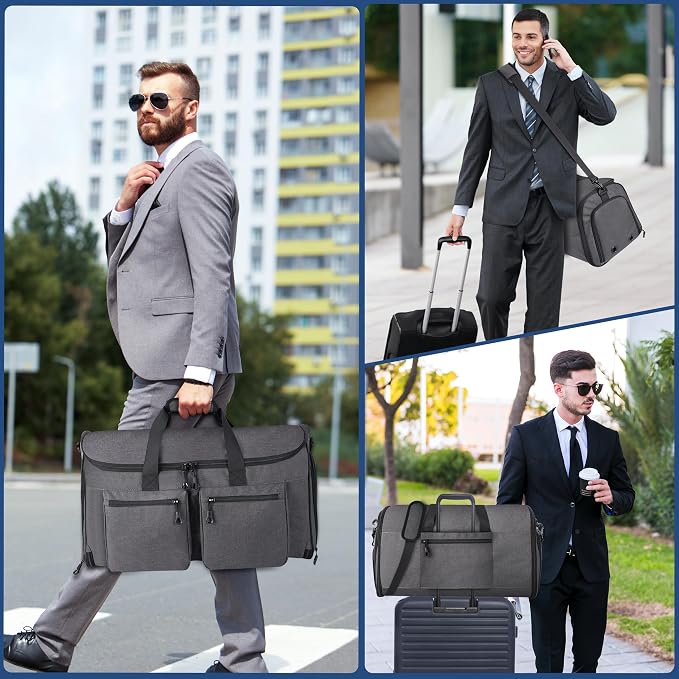 HILOMON Convertible Duffle Bags for Travel Carry On Suit Duffle Bags with Shoulder Strap 2 in 1 Hanging Garment Duffle Bag for Men Women (Grey) - Image 7