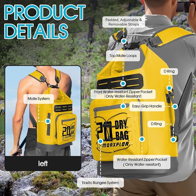 MORXPLOR Dry Bag Waterproof,5L/10L/20L/30L/40L/55L Roll Top Dry Bag Backpack with WaterProof Phone Case for Swim,Kayak - Image 5