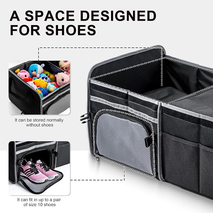 Bold Color Block Trunk Organizer | 95L, 35"x13.8"x11.8" | Dedicated Shoe Storage & 26L Ice Pack | Foldable for SUV/Car/Jeep | Stylish Gift & Essential Car Accessories for Drivers - Black-X212 - Image 3