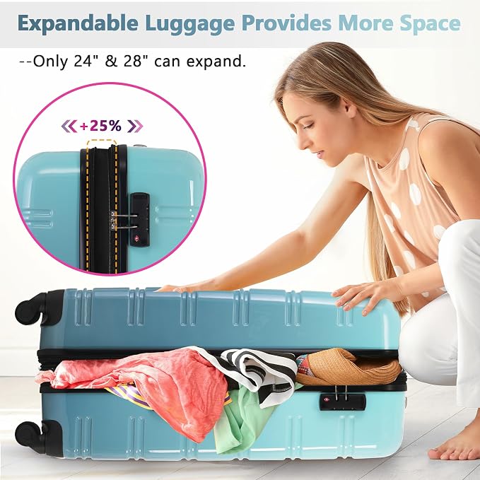 Merax Luggage Sets 3 Piece, Hardside Suitcase with Spinner Wheels,20+24+28 | Lightweight Gradient Color Suitcase with Carry on Luggage, Expandable Convenient Travel,Gradient Blue - Image 6
