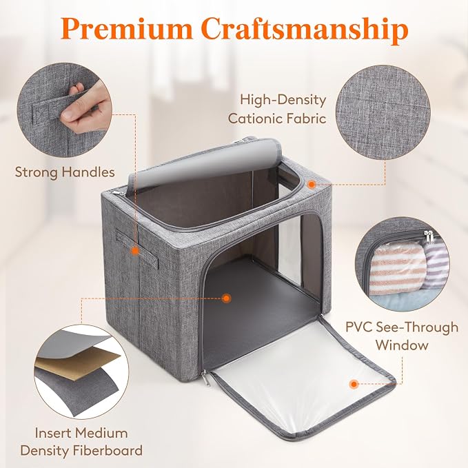 Lifewit Clothes Storage Bins with Metal Frame, Stackable Storage Box, Foldable Clothing Storage Bins with Lids, 40L Storage Bags Fabric Box Organizer with Clear Window＆ Zippers＆ Sturdy Handles 6 Pack - Image 3