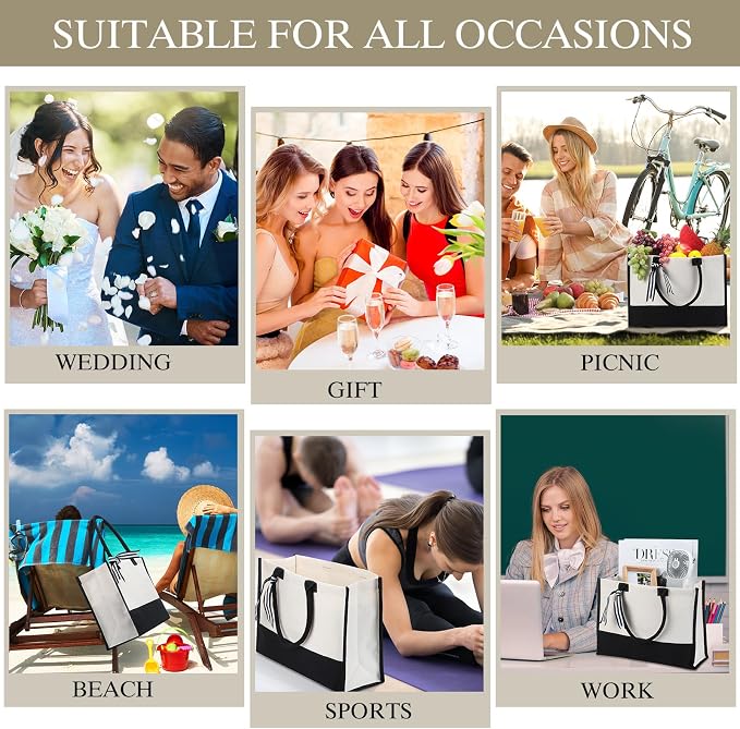 Silkfly 10 Pack Tote Bag for Women Gift Bags Canvas Tote Bag with Zipper Inner Pocket Birthday Bridesmaid Gifts for Women - Image 7