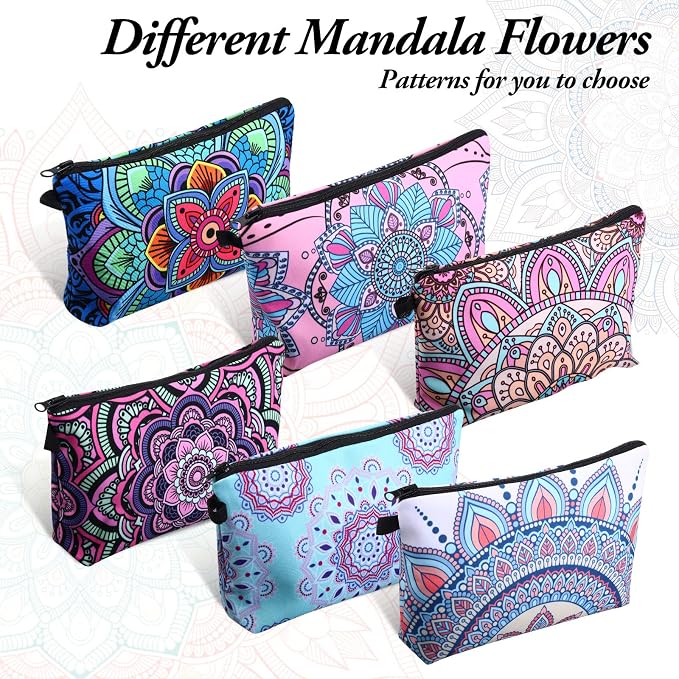 Dunzy 16 Pcs Bulk Makeup Bag for Women Appreciation Gifts for Teacher Canvas Cosmetic Bags with Zipper Pouches Waterproof Travel Toiletry Organizer for Girls Mother Teacher Nurse Bridesmaids (Mandala) - Image 3