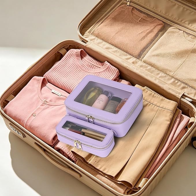 Clear Travel Makeup Bag, Purple, L+Slim | Brush Bag Included, Transparent Waterproof, Zipper Closure, Toiletry & Car Bag - Image 6