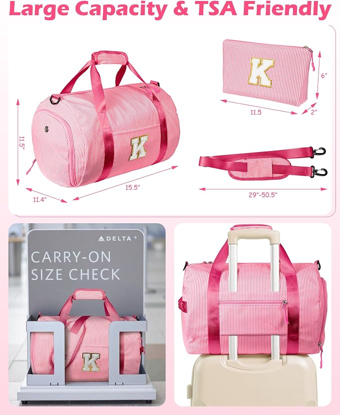Dance Recital Gifts, Girls Travel Duffle Bag, Kids Initial Overnight Bags with Shoe Compartment, Personalized Weekend Bag with Makeup Pouch, 9 Year Old Girl Birthday Gift (Letter G) - Image 4