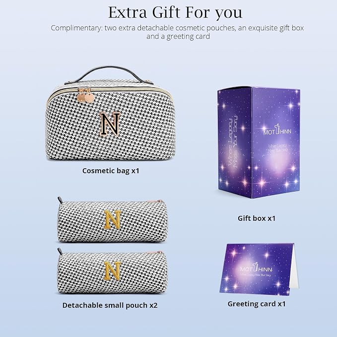 Personalized Gift Travel Makeup Bag: Initial Makeup Organizer Bag for Women | 3-in-1 Custom Make up Bag Set - Vegan Leather Travel Cosmetic Bag - Luxury Gift for Women – Birthday, Anniversary, Graduation - Image 5
