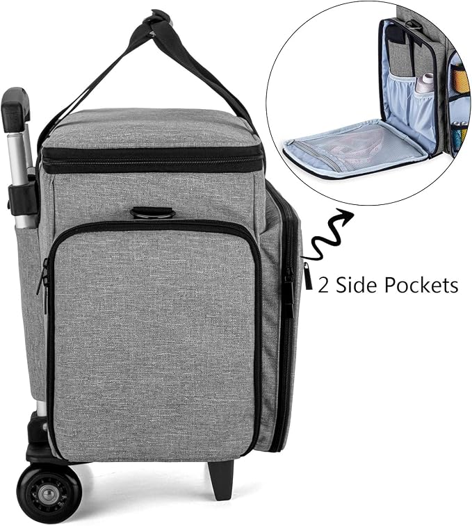 LUXJA Sewing Machine Case with Detachable Dolly, Gray | Rolling Tote with Removable Bottom Pad for Most Standard Sewing Machines, Patented Design - Image 4