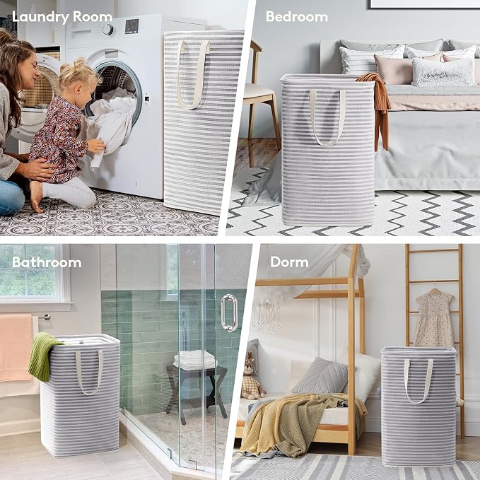 Lifewit 3 Pack Laundry Basket 80L Each, Collapsible Clothes Hamper with Reinforced Handles, Freestanding Waterproof Design for Bedroom and Laundry Room, Grey 240L Total - Image 7