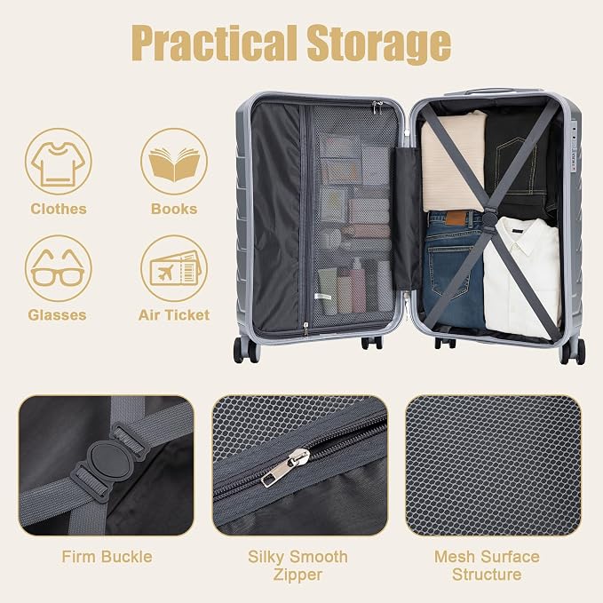20 Inch ABS Hard Shell Travel Checked Luggage With Combination Lock, Sliver - Image 7
