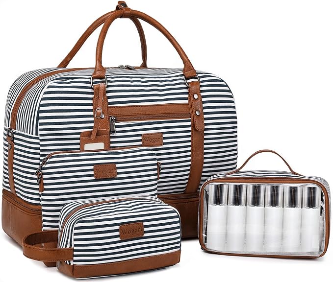 Wogarl 4PCS Weekender Bags for Women Large Overnight Weekend Travel Duffel Carry on Shoulder with Shoe Compartment Canvas Toiletry Bag for Travel Business Gym by Wogarl