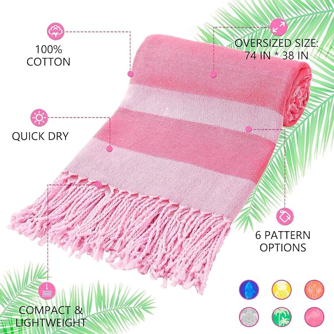 Genovega 6 Packs Oversized Turkish Beach Bath Towel Set Bulk 74"x38" Extra Large Sand Free Quick Dry Swim Camping Pool Clearance Towels Travel Blanket Adult Essentials - Image 6