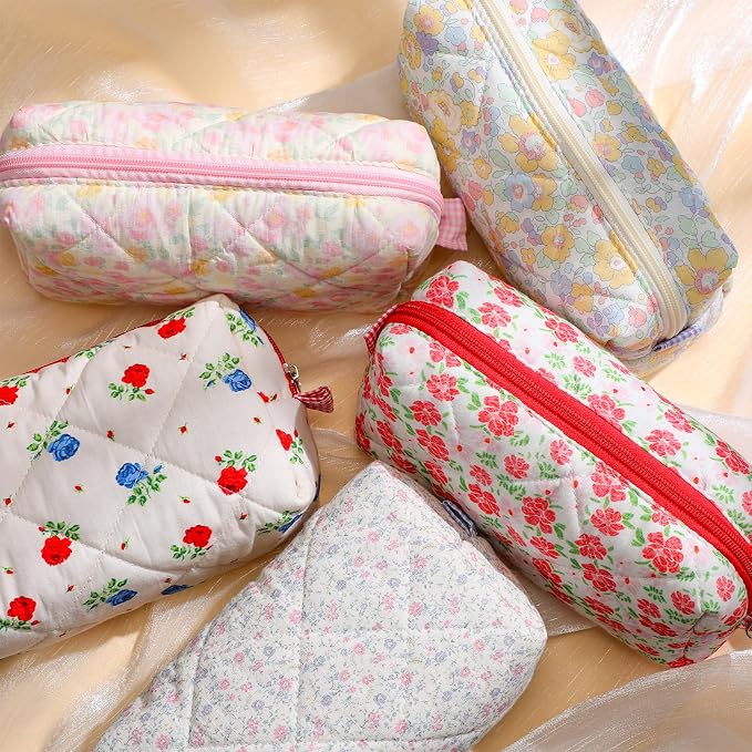 Paterr 10 Pcs Quilted Makeup Bag Bulk Cotton Floral Cosmetic Bag Women Girls Bridesmaid Gifts Cute Makeup Pouch Coquette Aesthetic Travel Toiletry Organizer(Classic Style,7.87 x 4.72 x 3.15 Inches) - Image 7
