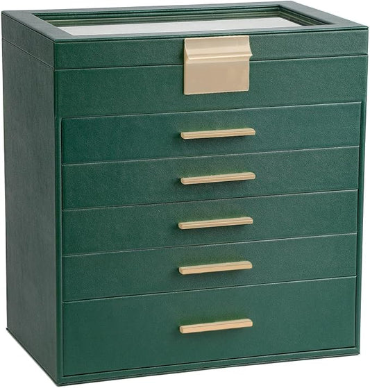 BOOVO Jewelry Box for Women, Green 6 Layer Large Jewelry Organizer with Glass Lid for Necklace, Bracelet, Earrings Storage, Jewelry Organizers and Storage for Girls Gift (Green and Gold, 6 layer) by BOOVO