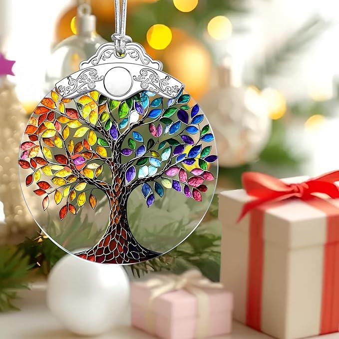 Tree of Life Stained Glass Ornament, Christmas Ornament – Christmas Tree Decor, Holiday Decoration, Stocking Stuffer, Festive Gift Idea, Gifts for Mom, Friend, and Family