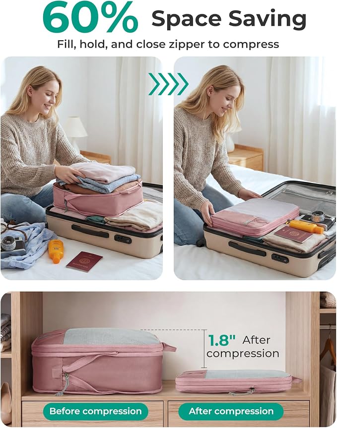 BAGSMART 6 Set /4 Set/2 Set Compression Packing Cubes for Travel, Lightweight Luggage Organizer Bags, Durable Space Saver Bags Travel Essentials - Image 4