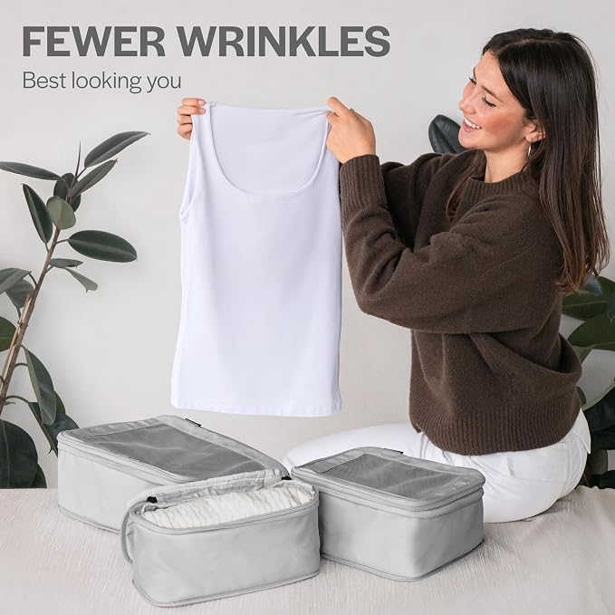 Aerotrunk Compression Packing Cubes for Travel - Luggage Organizer Bags - Double Zipper Packing Cubes for Suitcases (2-Pack, Light Grey) - Image 8