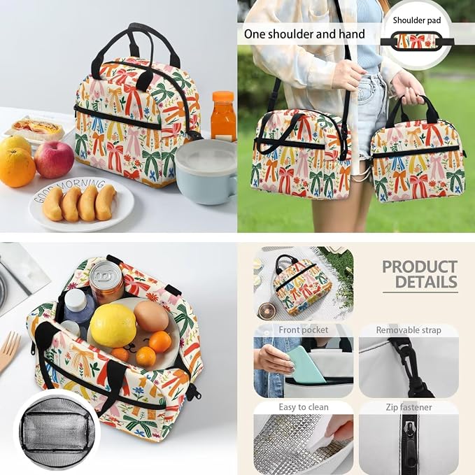 Girls Bow Prints Backpack with Leakproof Lunch Box Pencil Box Water Bottle Bag for School, Large Capacity School Bag for Kids Kindergarten, Primary School - Image 4