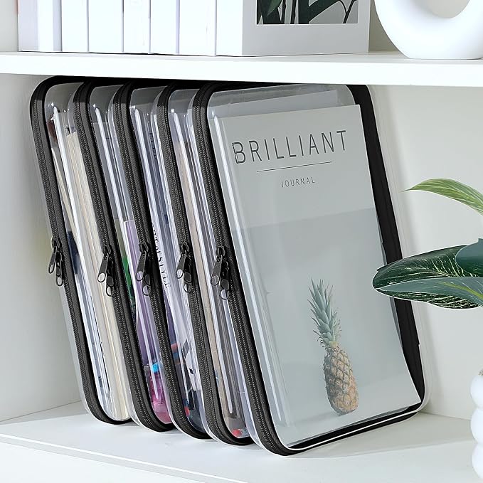 Sanwuta 6 Pcs Clear Hard Zipper Case Plastic Zipper Pouches Transparent Makeup Bag Pencil Case Pouches Toiletry Diaper Bag for Travel Toy Storage Organizer Bins(Black,12.6 x 9 x 2 Inch) - Image 5