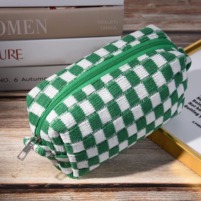 SOIDRAM 2 Pack Checkered Makeup Bag for Women, Cute Makeup Pouch Small Makeup Bag Travel Cosmetic Organizer for Toiletries, Brushes & Skincare - Image 4