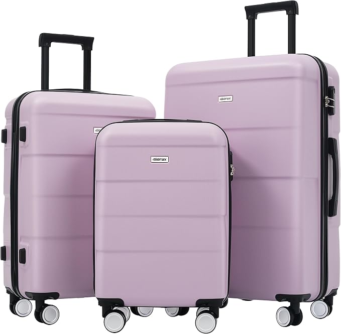 Merax Luggage Set, 3 Piece Hardcase Luggage with Double Spinner Wheels | Carry on Suitcase Airline Approved,20+24+28 inch,Pink Purple by Merax