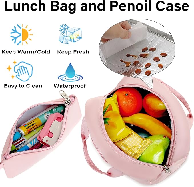 LXYGD Laptop Backpacks 16 Inch School Bag College Backpack 3 PCS with Lunch Box Pencil Pouch Set Large Travel Daypack Kawaii Bookbags for Teens Girls Women Students (Pink) - Image 4