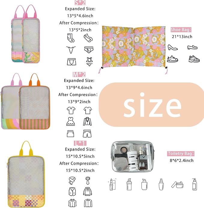 7 Pcs Compression Packing Cubes for Travel Luggage, Lightweight Suitcase Organizer Bags Set, Compression Packaging Cube for Travel Essentials, Packing Cubes for Carry on Suitcase - Image 3