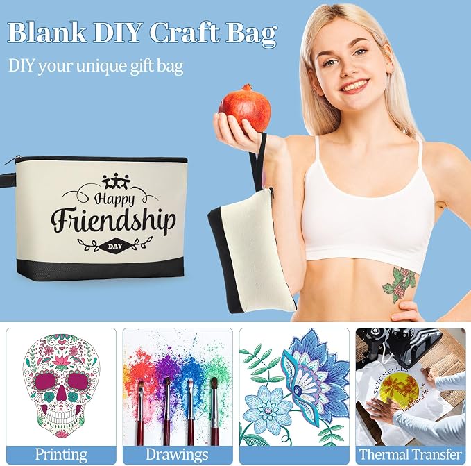 Silkfly 15 Pcs Cotton Canvas Makeup Bags Cosmetic Zipper Bags 10.2 x 5.5 x 2'' Blank DIY Pouch Bulk Pencil Case with Bottom Travel Toiletry Pouch for Women Craft Decor Gift (Classic Color) - Image 6